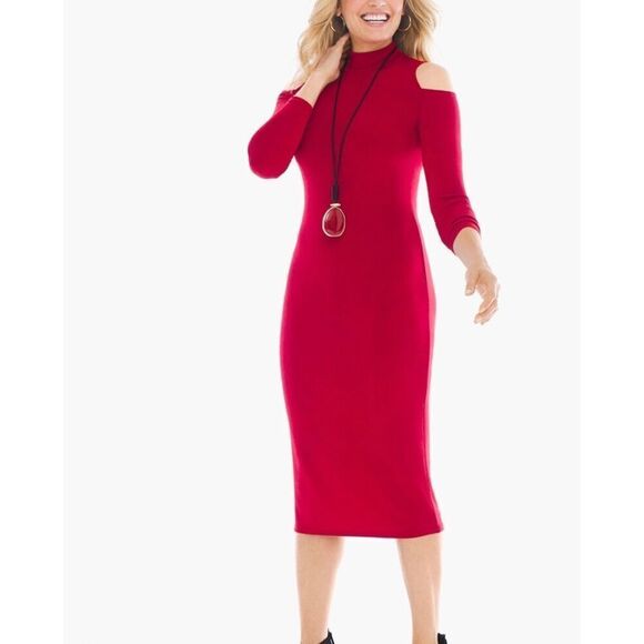 Chico’s travelers nWT Cold-Shoulder Dress In Sultry Red stretchy Size 4 (XXL) - Picture 1 of 9